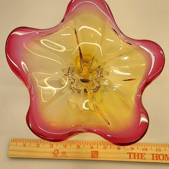 MURANO ITALY ART GLASS ABSTRACT CENTERPIECE PEDESTAL STARFISH BOWL PINK PURPLE - Picture 7 of 16